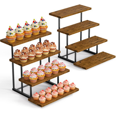 4-Tier Wooden Cake Display Stand, Rectangular Dessert Tiered Serving Tray for Cupcake Cookie Party  Afternoon Tea ,Food Holder Stand For Wedding Birthday(2 Pack)