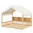 Wooden Floor House Bed With LED Light, Storage Shelves And Guardrail-1376655460