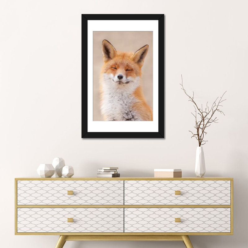 " Zen Fox ", Black Framed Fine Art Paper, White, 24" H x 16" W x 1" D