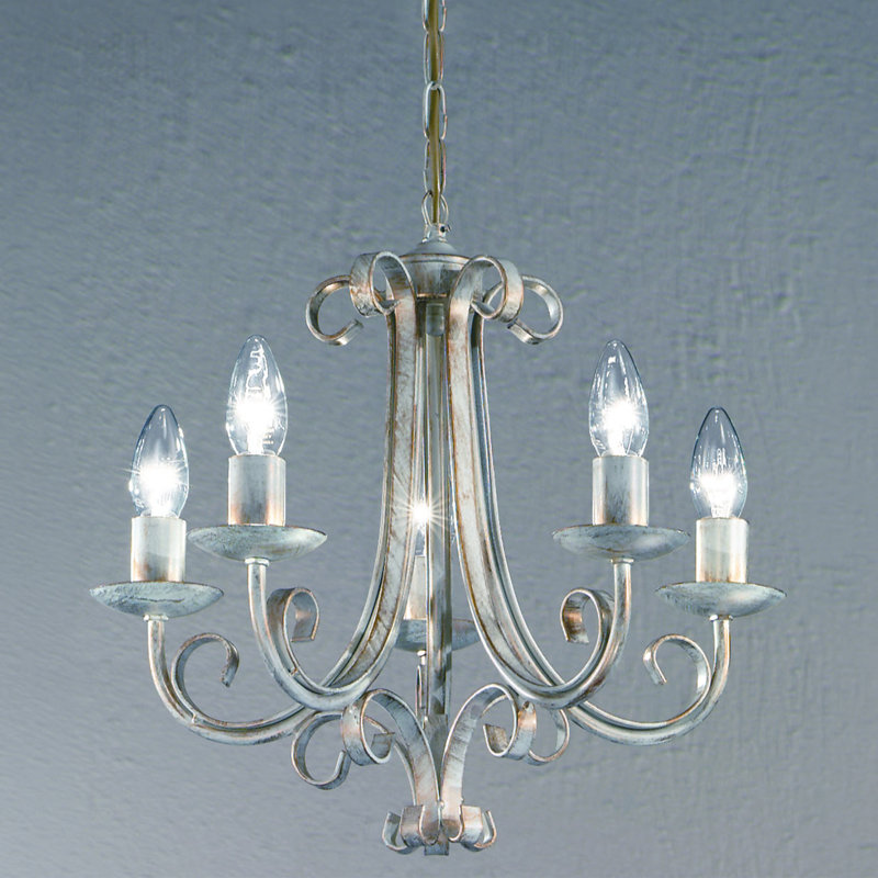 Babylon 5 - Light Candle Style Chandelier, White Brushed Gold