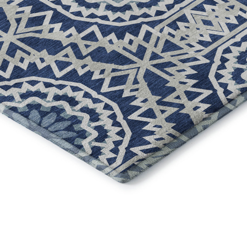 Premium Machine Washable Cerrito Navy Rug, Runner 2'3" x 7'6"