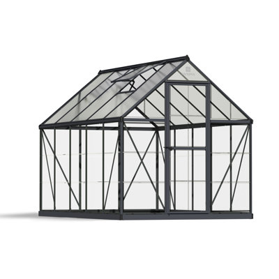 Palram - Canopia Hybrid 6' W x 10' D Walk-In Hobby Polycarbonate Aluminum Frame Greenhouse Kit with Roof Vent - Gray