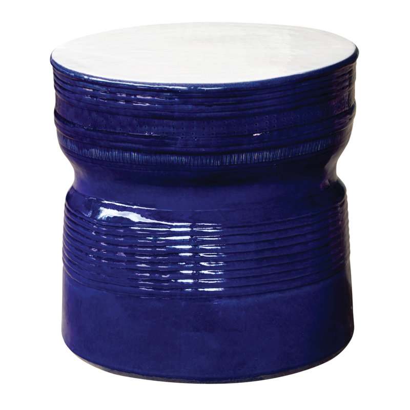Ancaris Outdoor Round Side Table, Snow White, Navy Blue