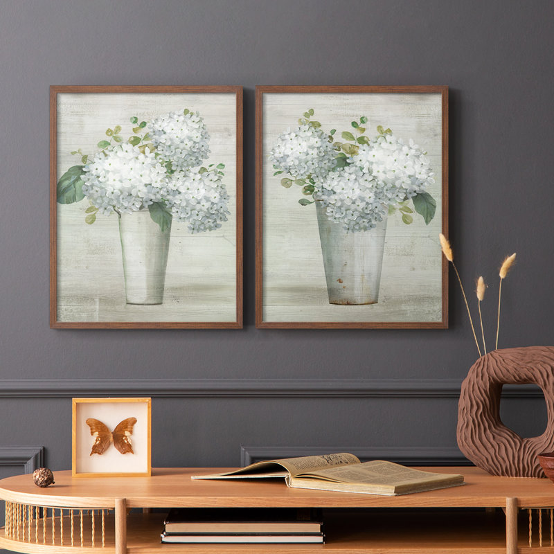 Simply Hydrangeas I-Premium Framed Print -Ready to Hang - No Nails Required - No Nails Required, 29" H x 46" W, Walnut