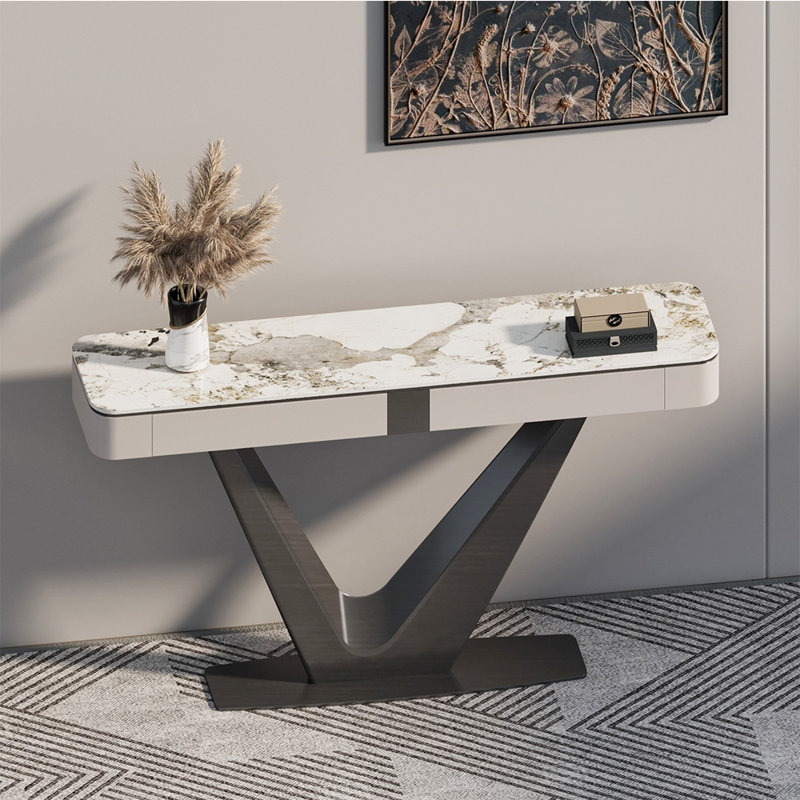 Console de luxe en pierre frittée de style italien, H 35 po x l 62,9 po x P 13,7 po