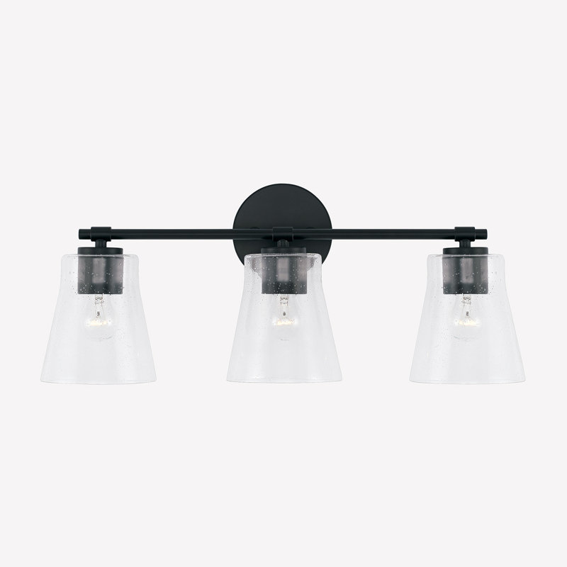 Baker Seeded Glass 3-Light Vanity in Matte Black with Brass Accents