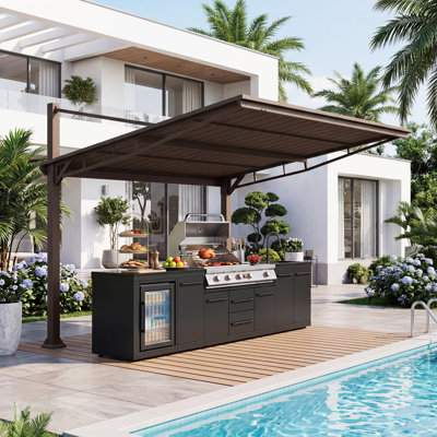 Domi 10x10 FT Hardtop Gazebo, Freestanding or Wall Mounted Metal Pergola