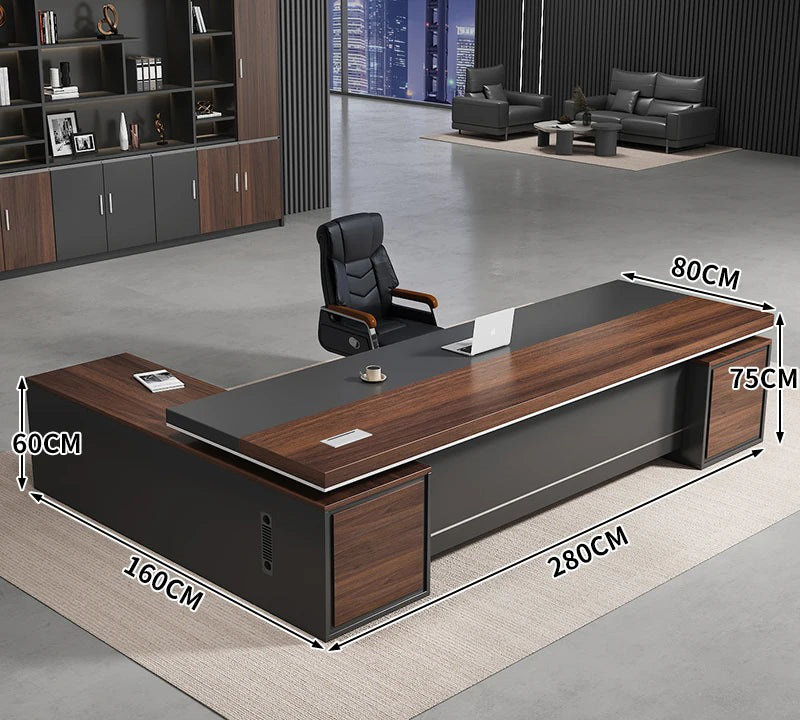 Narton L-Shaped Executive Desk, Walnut/Grey, 75cm H x 280cm W x 80cm D