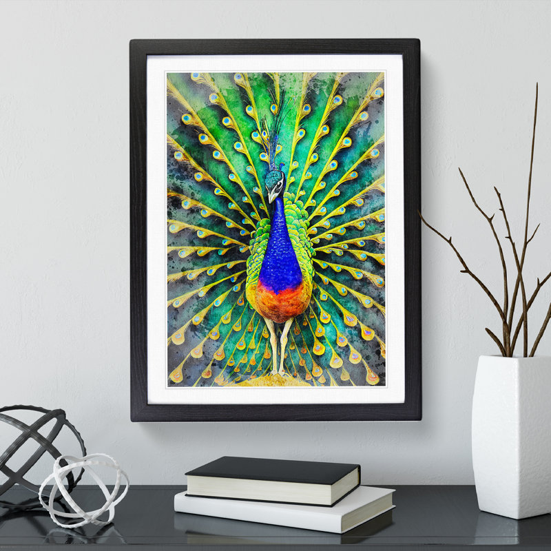 Peacock Watercolour No.1 - Framed Print, Black Framed, 64cm H x 46cm W x 2cm D