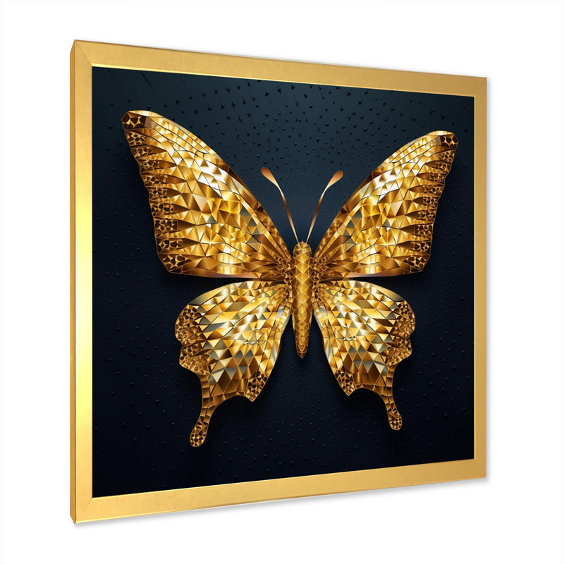 «Black and Gold Diamonds Butterly II», art mural papillon, H 36 po x l 36 po x P 1,5 po, Cadre doré simple