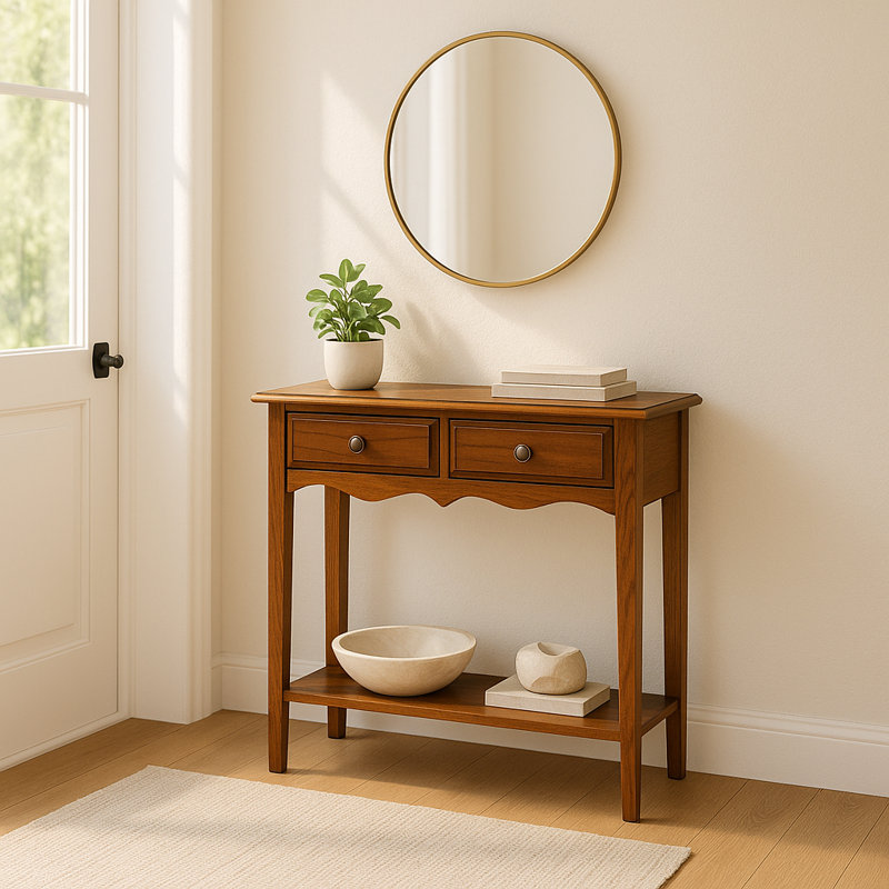 Petite Solid Wood Console in Medium Oak
