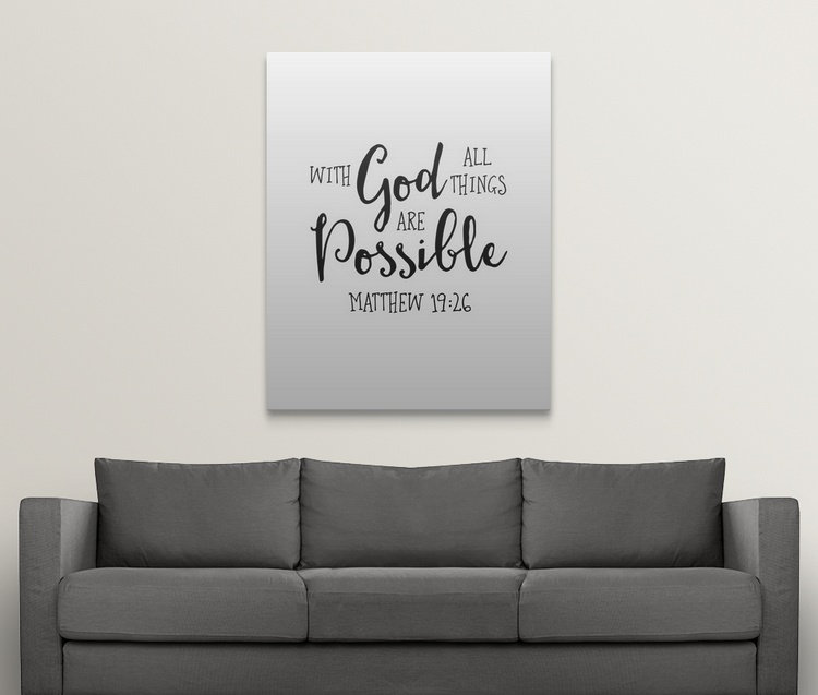« matthew 19:26-scripture art », art textuel, Toile, H 14 po x l 11 po x P 1,25 po