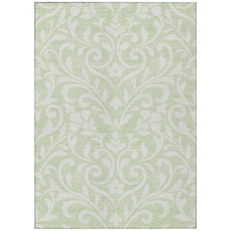 Tapis d'intérieur et d'extérieur à motif floral articulé vert et ivoire 5 pi x 8 pi