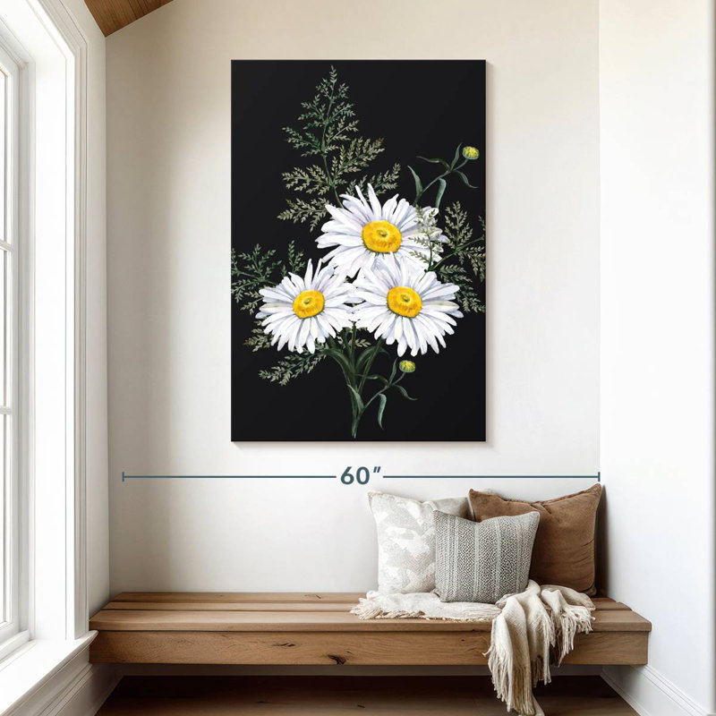 Bouquet de marguerites sur fond noir, H 48 po x l 32 po