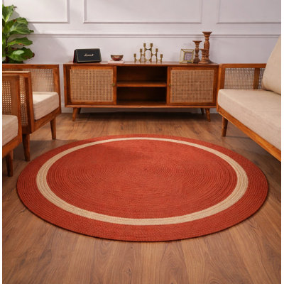 Wiedman Hand Woven Jute Eco-Friendly Solid Area Rugs - 4' x 4', Round, Orange Color, Contemporary Modern Design, Low Pile, Natural Fiber, Outdoor Indoor Handmade Area Rugs for Living Room, Bed Room