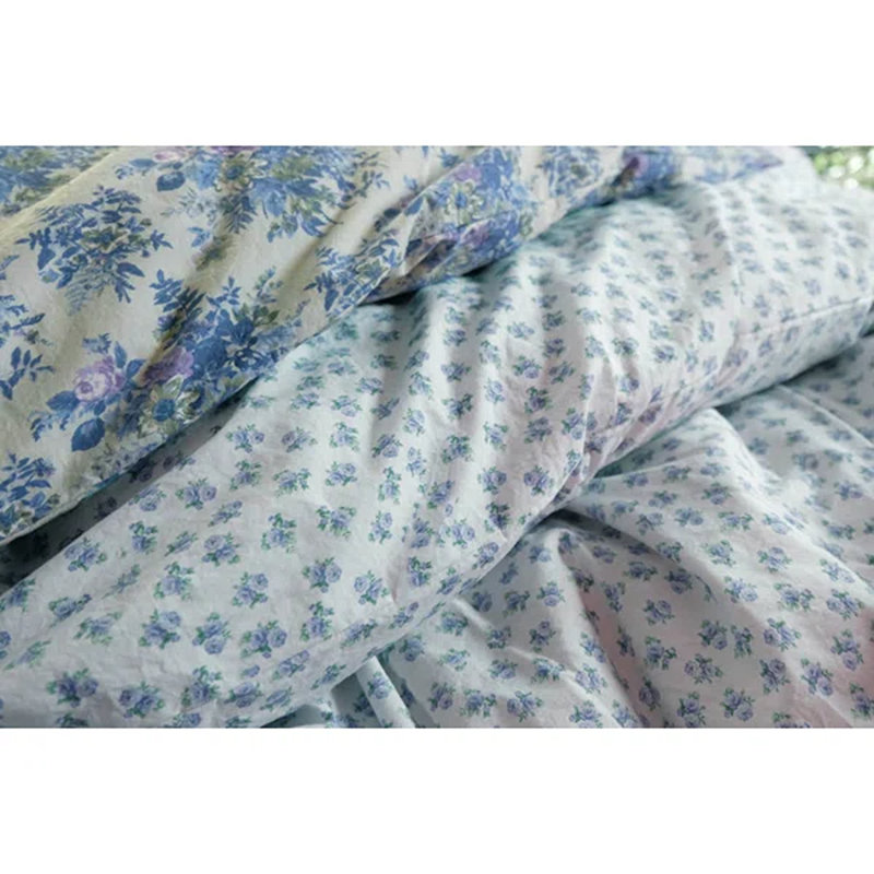 Couette en lin à imprimé floral Rosebud, Housse de couette simple, Chambray floral