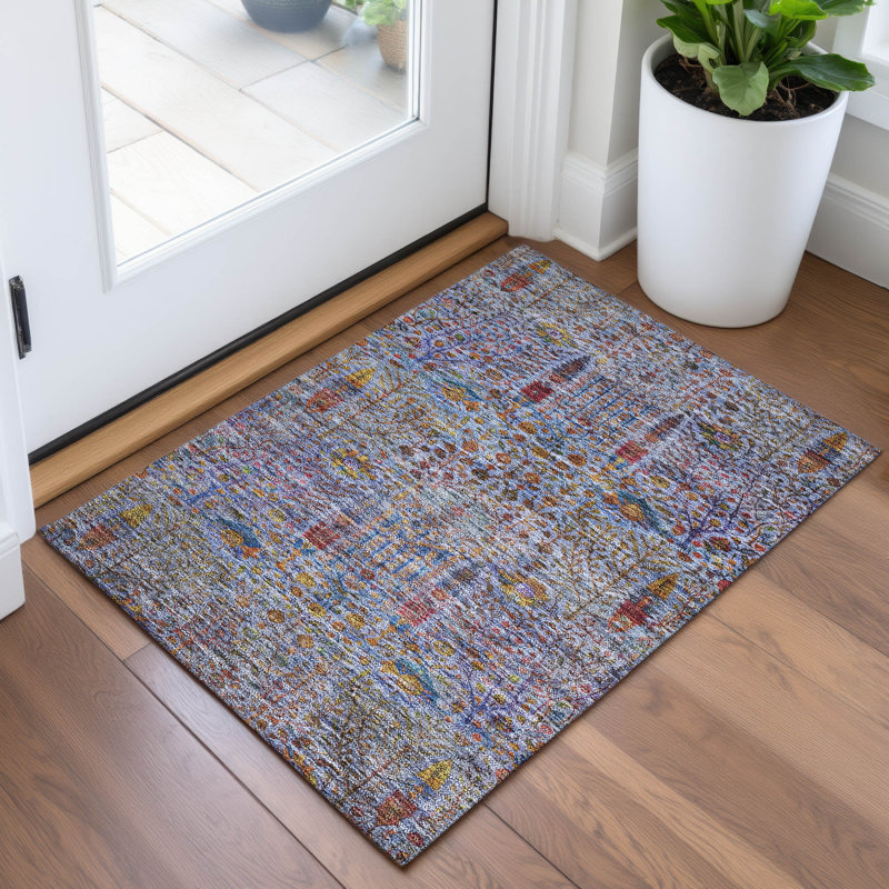 Machine Washable Indoor/Outdoor Xhevrie Blue Rug, Rectangle 1'8" x 2'6"