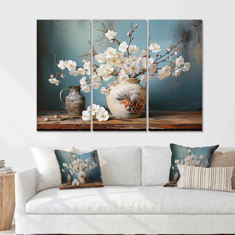«Cherry Blossom Bouquet Still Life», ensemble d'art mural cerisier en fleurs, H 32 po x l 48 po x P 1 po