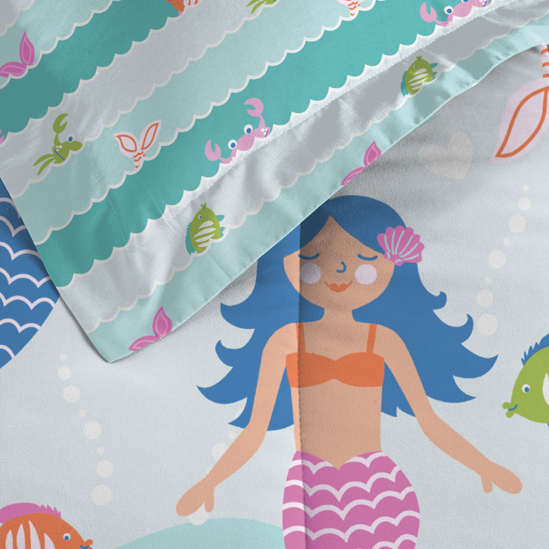 Mermaid Dreams Biab - bleu clair, Édredon simple + 1 taie d'oreiller + 1 drap + 1 t