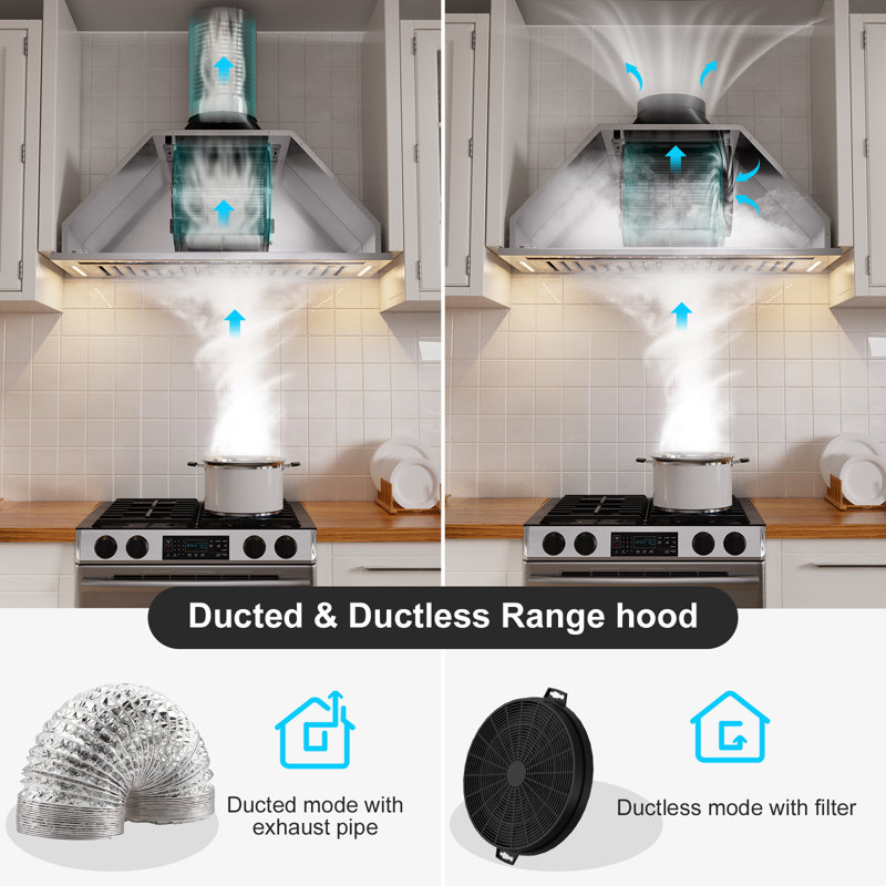 Hotte encastrée de 30 pouces BRano, hotte de cuisine convertible 900 pi³ / min avec commande tactile Gesture vocale, 4 vitesses avec mode mémoire, 2 lumières DEL de 3 W