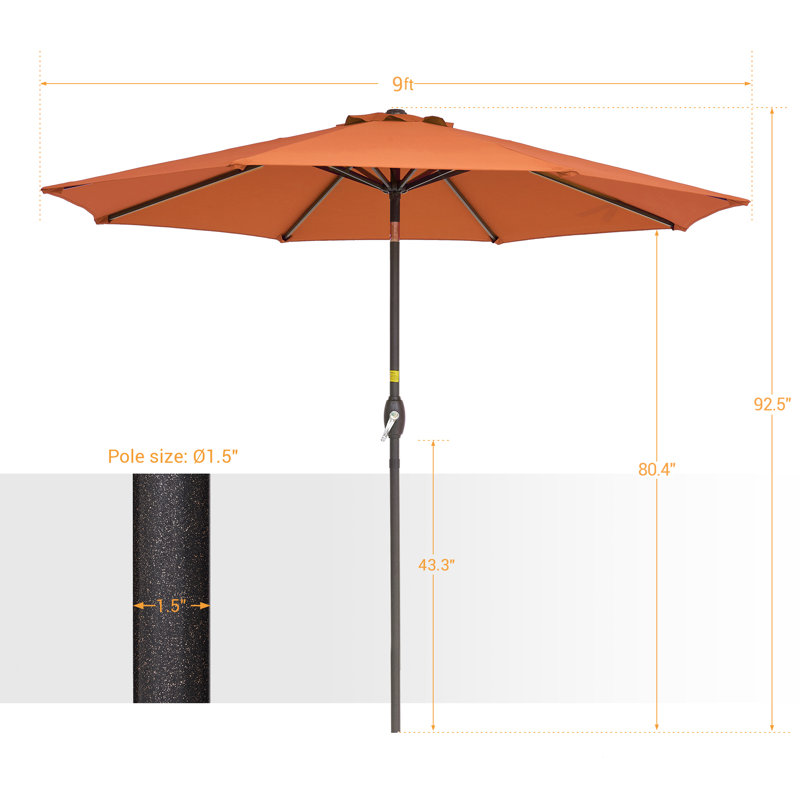 Parasol de marché extérieur 9 pi avec bouton-poussoir inclinable Dailan, Orange