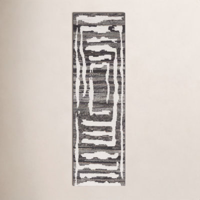 Kass Abstract Hand-Knotted Wool Area Rug in Ivory/Charcoal