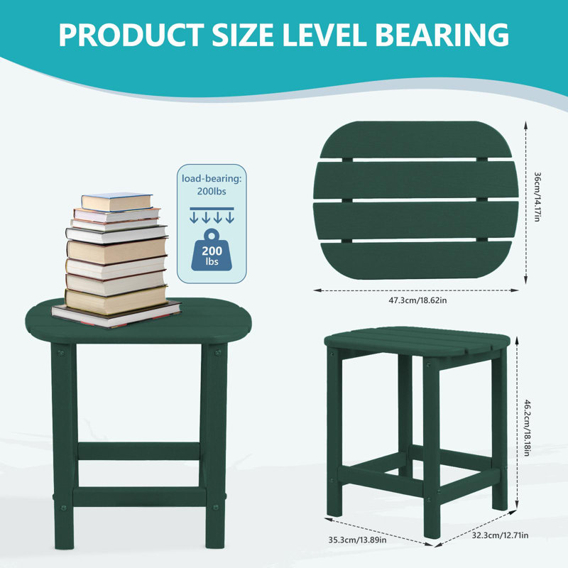 HDPE Outdoor Side Table with Wood Grain Texture – Weather-Resistant, Low-Maintenance Accent Table for Patio, Porch, Backyard, Poolside & Indoor Use