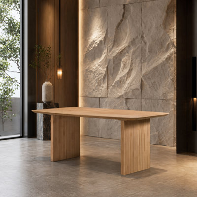 Wood Dining Table with Double Pedestal Base