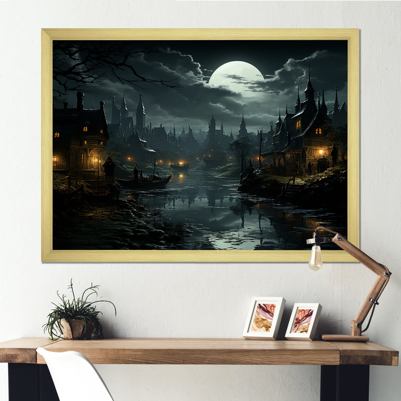 Art mural Moody Night, Cadre doré simple, H 30 po x l 40 po x P 1,5 po