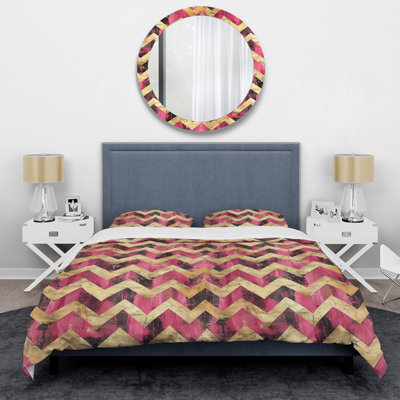 Ensemble de housse de couette rose doré Glam Chevron I - Glam