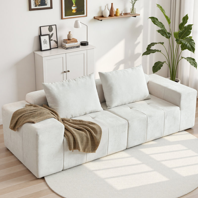 107" Chenille Sofa With Extra Large Armrests,Comfy Upholstered Couch For Living Room, Beige
