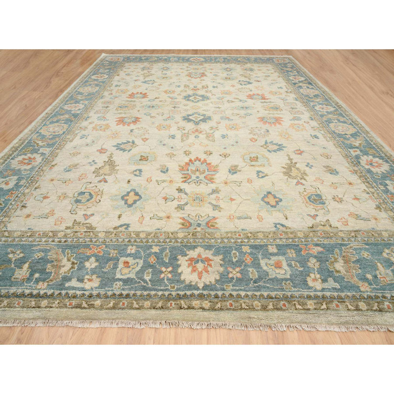 13 po x 13 po x 18 po crème légère, laine douce nouée à la main, Oushak avec motif floral collection moelleuse, épaisse et moelleuse 864FEEC9B23F4C8EA7ACB2B659C3B9F2