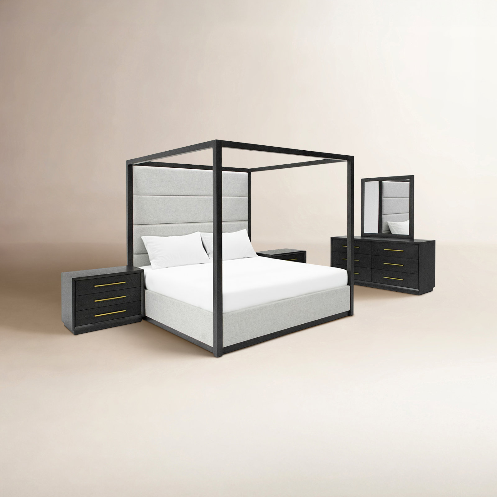 Langley Bedroom Set, King, Gray/Off-White
