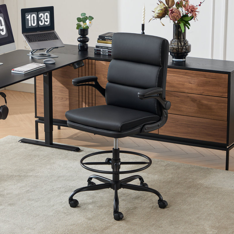 Tacony Drafting Chair Tall Office Chair With Adjustable Footrest Ring, Black