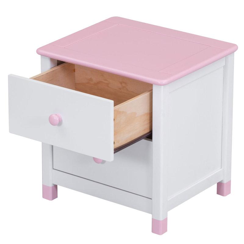 Children's Wooden End Table With Storage, Pink/White