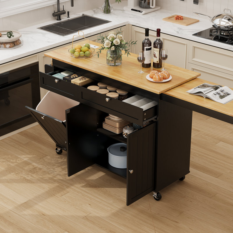 81.6" Kitchen Island With Storage, Extendable Kitchen Cabinet with Seating Area and Prower Outlet For Kitchen, Black