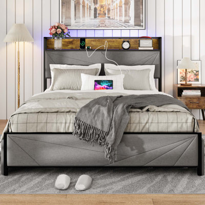 Upholstered Platform Bed Frame With 4 Drawers, 2 USB Ports, Storage Headboard & Charging Station -  17 Stories, 45E1AD0B30064C1BB8826EABD20AF59A