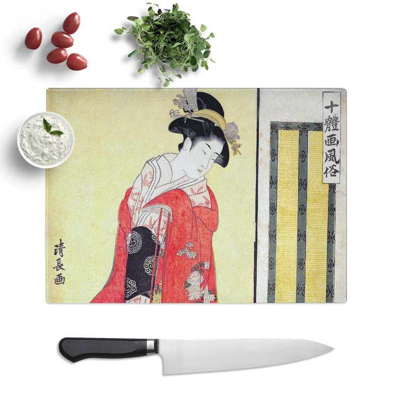 Tempered Glass Young Woman with a Dog by Torii Kiyonaga Chopping Board, 28.5 cm x 20 cm