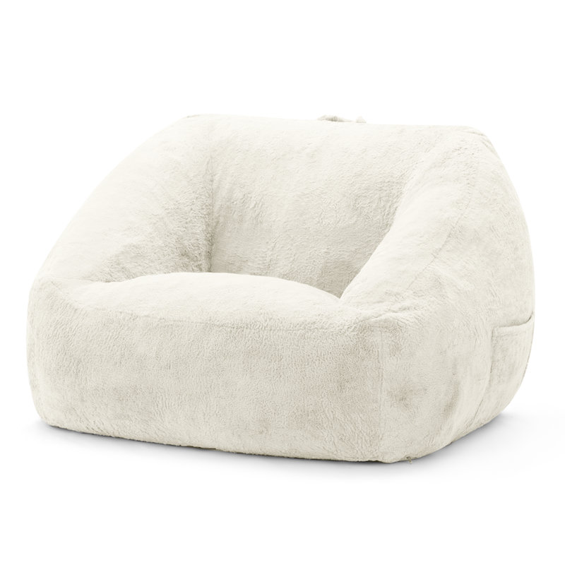 47.2" L-Shaped Memory Foam Faux Fur Beanbag Sofa, Beige