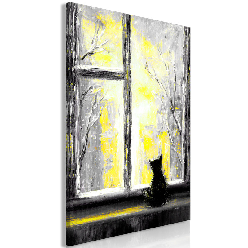 Longing Kitty - Painting on Canvas, 120cm H x 80cm W x 1.3cm D, Black/Green