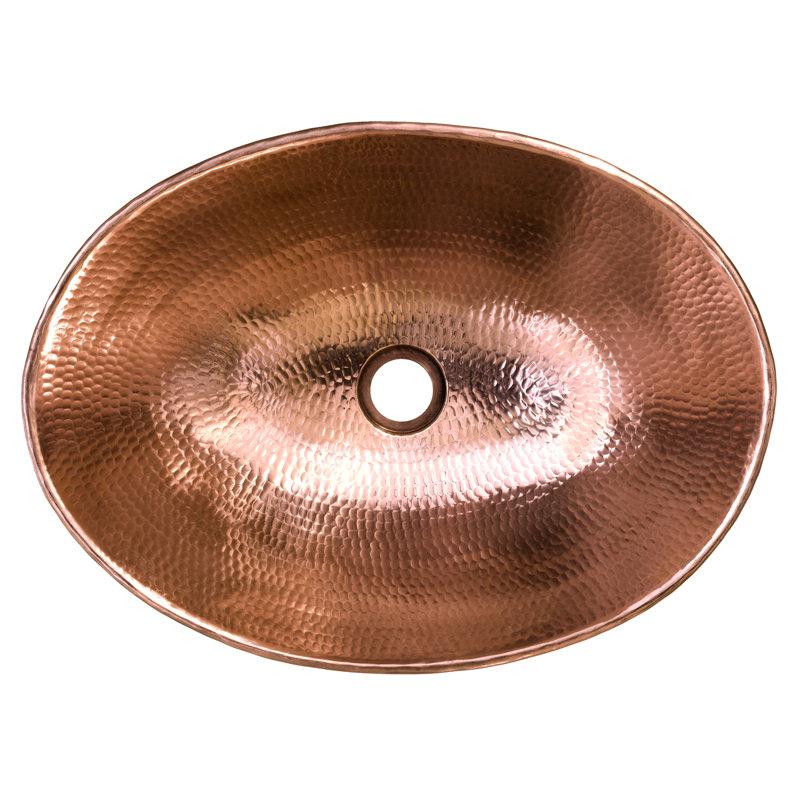 17" Oval Wired Rim Vessel Hammered Copper Sink in Polished Copper