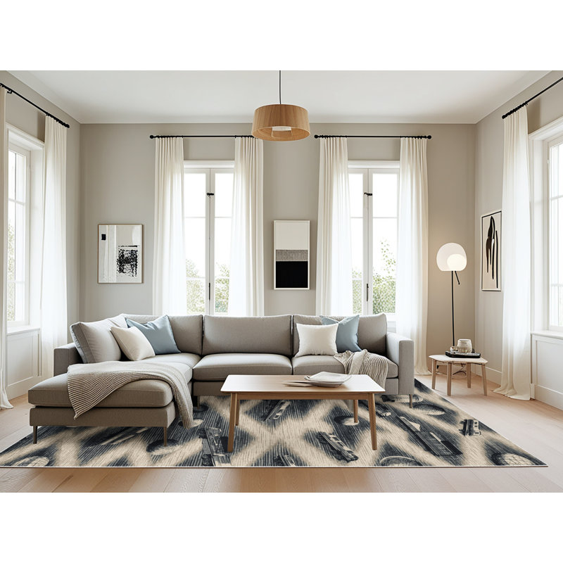 Machine Washable Transportation Beige Area Rug, Rectangle 8' x 12'