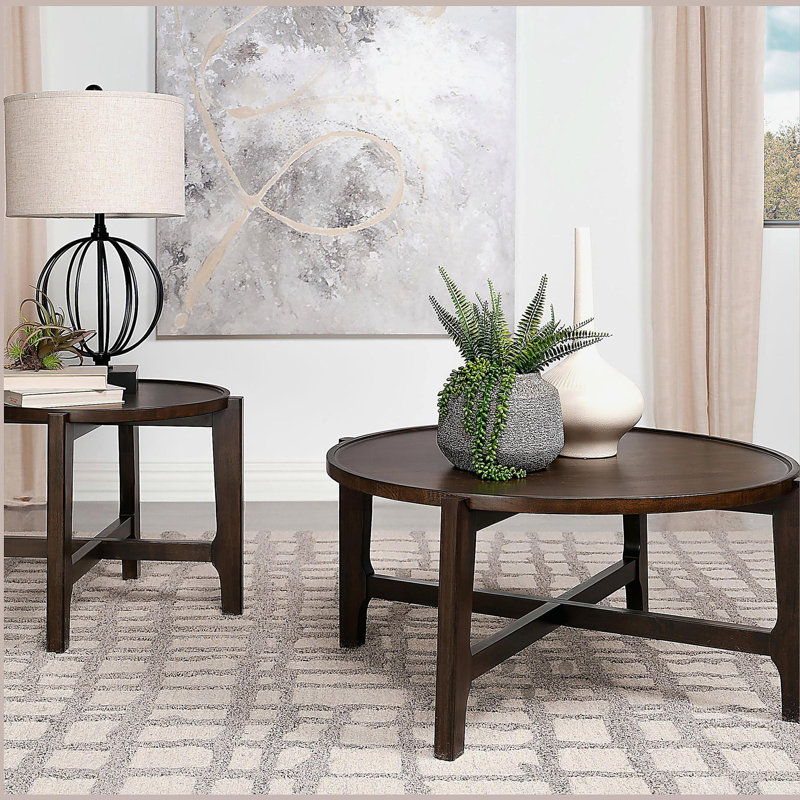 Table de bout ronde en bois massif brun foncé Mavis