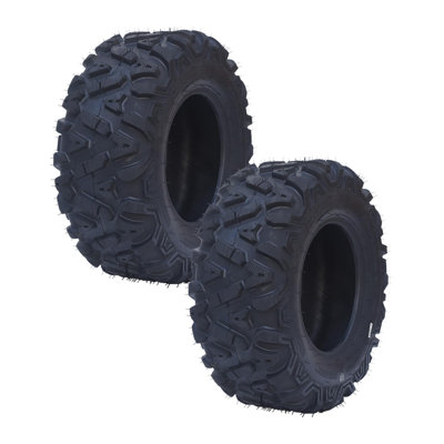 Ensemble de 2 pneus tout-terrain robustes pour VTT/SSV - 25x10-12, 6 plis sans chambre à air, charge de 190 kg, résistants aux crevaisons, profil profond pour boue, sable et sentiers - AT25X10-12-6PR TL LANCER