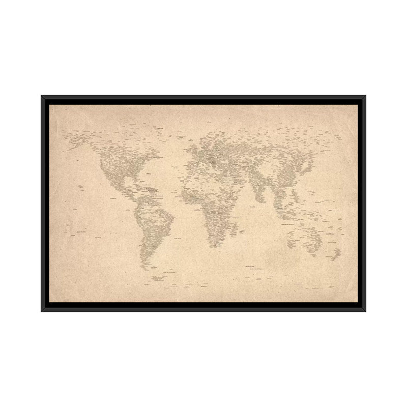 «Carte du monde des villes II» par Michael Tompsett, impression sur toile, H 18 po x l 26 po x P 1,5 po, Pas de tapis