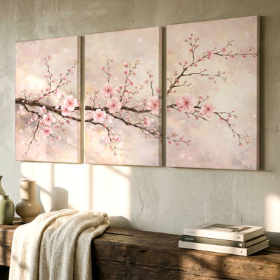3 Pieces Cherry Blossom Branch Large Wall Art, Three Pieces Wall Art for Living Room, Bedroom, Office, and Home Decor, Ready to Hang, Gallery Style
