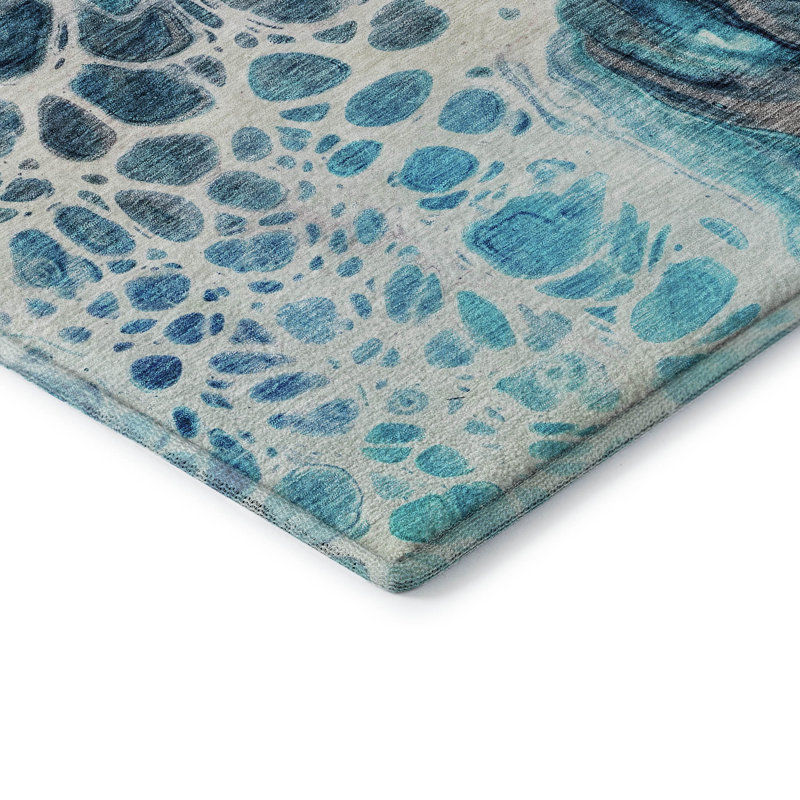 Premium Machine Washable Prisco Teal Rug, Rectangle 8' x 10'