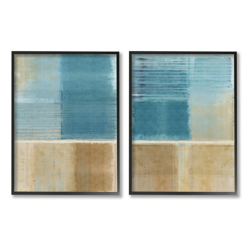 " Brown & Blue Abstraction " by Flora Kouta 2 - Pieces, Midnight Black Framed Giclee, 14" H x 22" W x 1.5" D