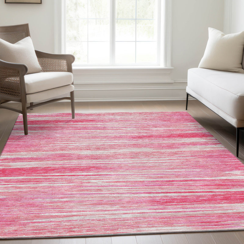 Premium Machine Washable Prisco Pink Rug, Rectangle 9' x 12'