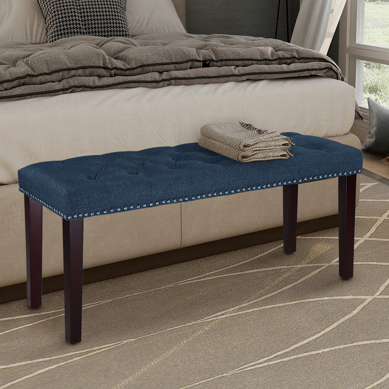 Iolanthe Polyester Upholstered Bench Entryway Bench, Denim Blue